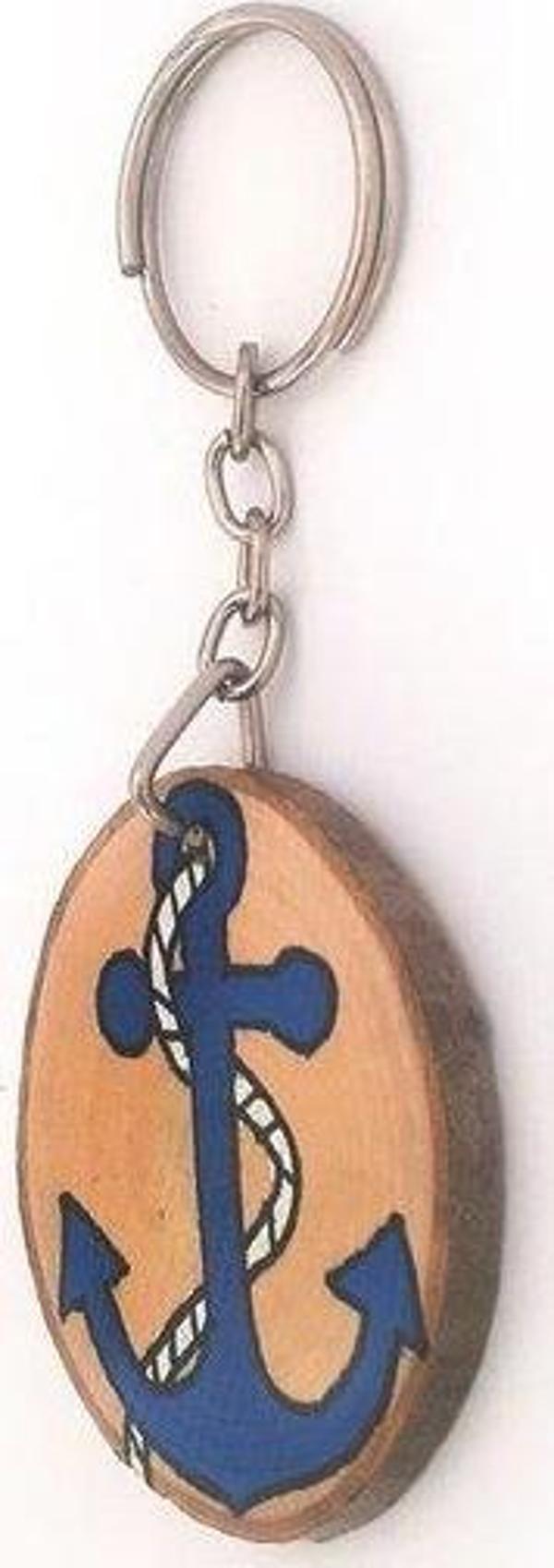 Pan Dizayn Ahşap El Boyaması Anahtarlık Çapa - Image 1