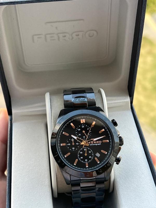 Ferro Çelik Kordon İç Fonksiyonlar Aktif Takvimli 30 Mt Su Geçirmez Erkek Kol Saati EFM31455-G - Image 1
