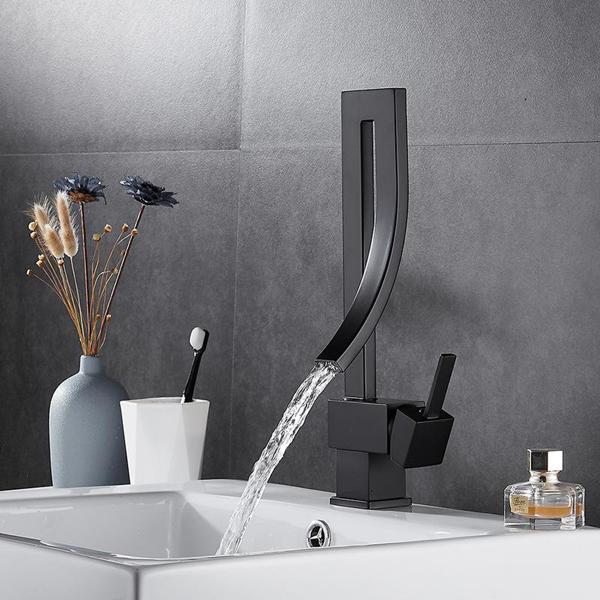 Özel Tasarım Matte Black Banyo Bataryası Retro Şelale Kare Havza Lavabo Bataryası - Image 1