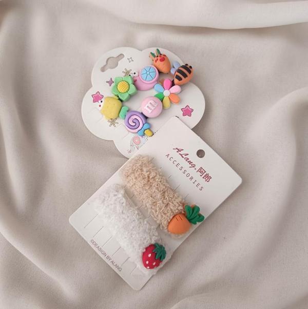 Toka Kız Çocuk Toka Seti Arı Salyangoz Çiçek Havuç    - Image 1