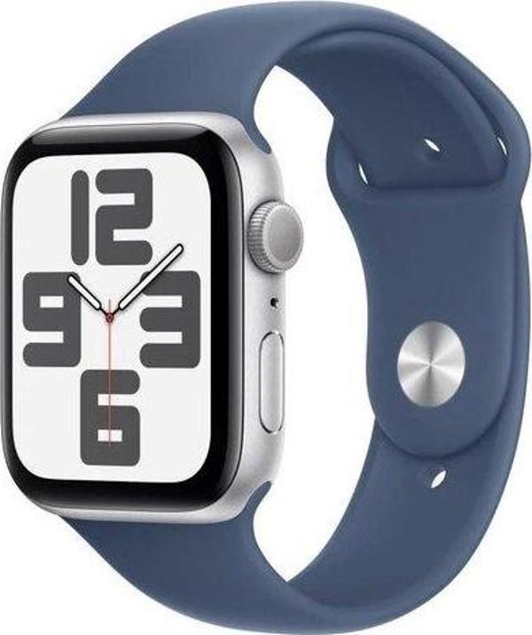 Apple Watch SE 2 GPS 44mm Gümüş Alüminyum Kasa + Kot Rengi Spor Kordon - M/L (Apple Türkiye Garantili) - Image 1