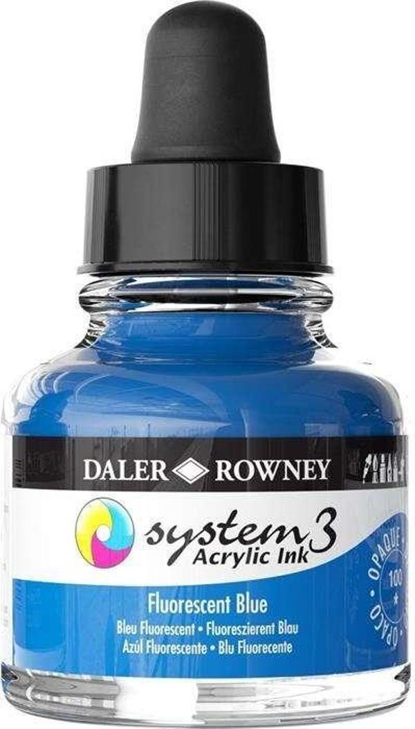 Daler Rowney System3 Akrilik Mürekkep Boya 29.5 ml Flourecent Blue 100 - Image 1