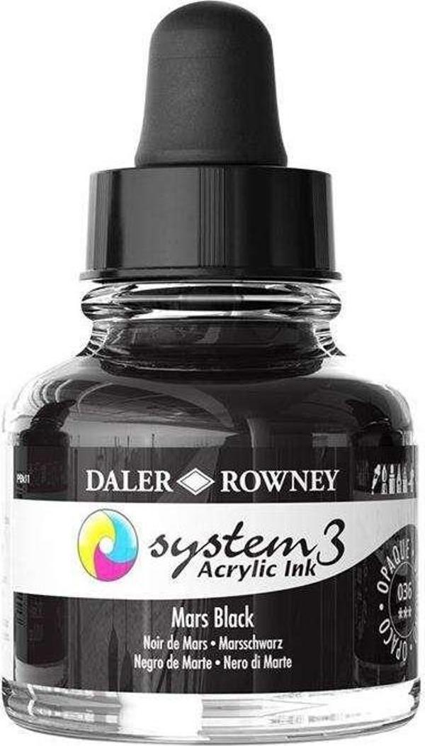 Daler Rowney System3 Sıvı Akrilik Mürekkep Boya 29.5 ml Mars Black 36 - Image 1