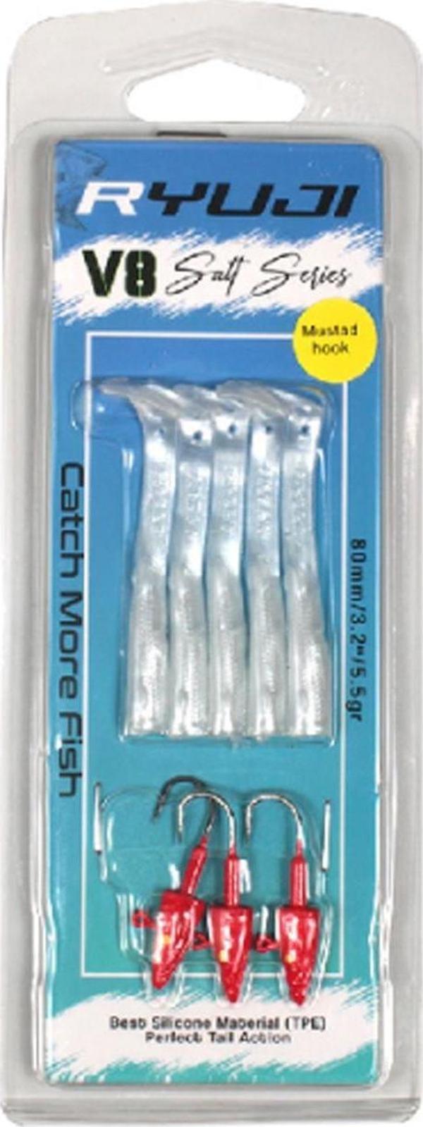 Ryuji V8 8cm 5.5gr Red Head White Silver Silikon Yem - Image 1