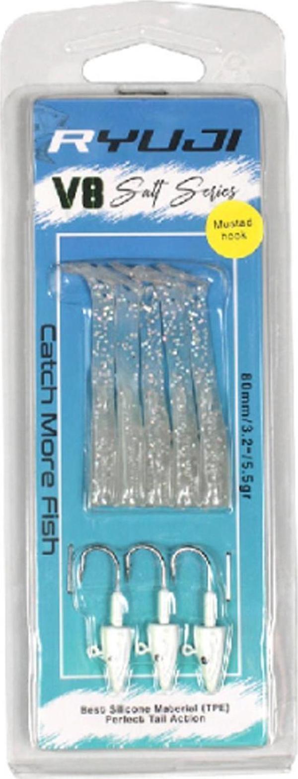 Ryuji V8 8cm 5.5gr White Glitter Glow Silikon Yem - Image 1