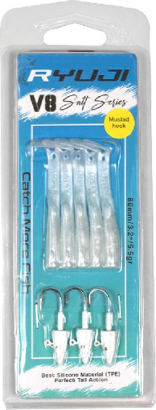 Ryuji V8 8cm 5.5gr White Silver Silikon Yem - Image 1