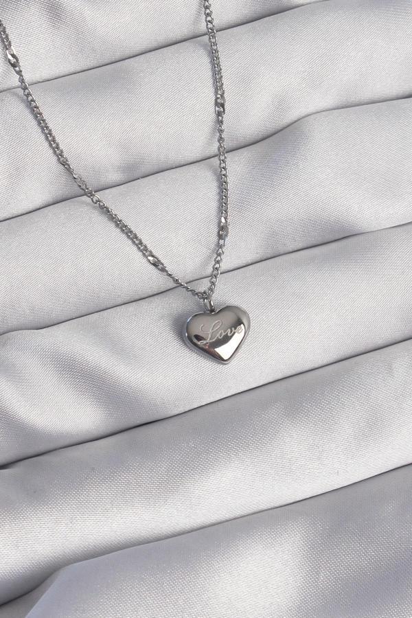 316L Çelik Gümüş Renk Kalp Model Love Kolye - TJ-BKO8932 - Image 1