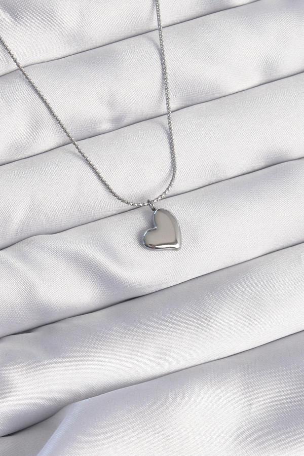 316L Çelik Gümüş Renk Minimal Kalp Tasarımlı Kolye - TJ-BKO8925 - Image 1