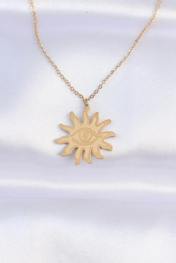 316L Çelik Zincir Gold Renk Göz Güneşi Tasarımlı Kolye - TJ-BKO8734 - Image 1