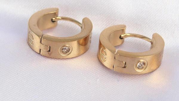 316L Çelik Gold Renk Zirkon Taşlı Minimal Model Halka Küpe - TJ-BKP9007 - Image 1
