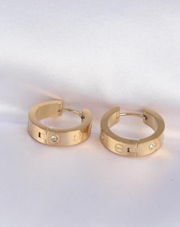 316L Çelik Gold Renk Zirkon Taşlı Model Halka Küpe - TJ-BKP9005 - Image 1