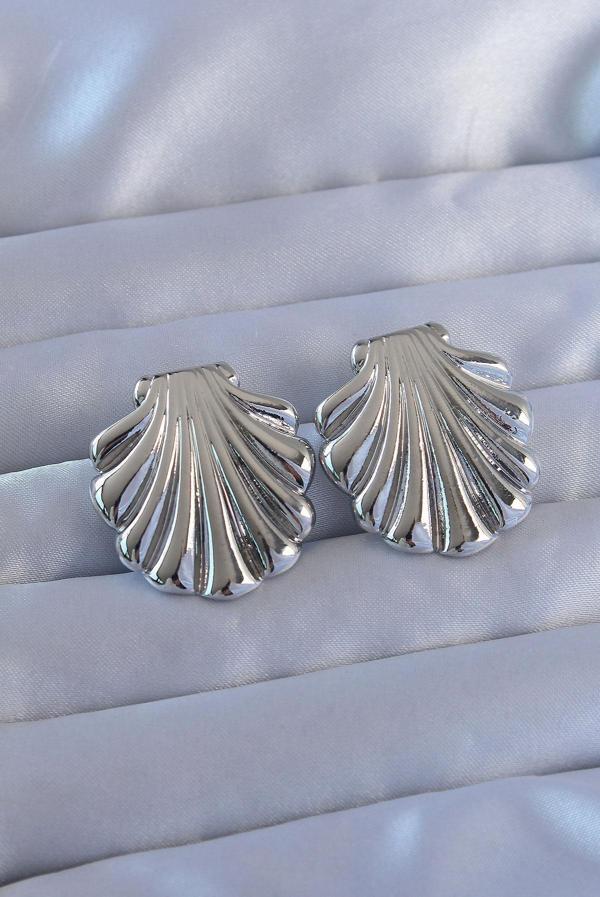 316L Çelik Gümüş Renk İstiridye Model Küpe - TJ-BKP9105 - Image 1