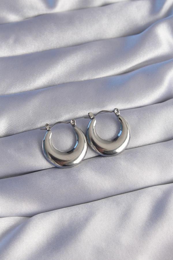 316L Çelik Gümüş Renk Oval Ayna Model Küpe - TJ-BKP9039 - Image 1
