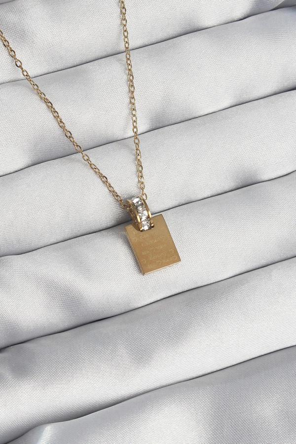 316L Çelik Zincir Gold Renk Zirkon Taşlı Aşk Mektubu Kolye - TJ-BKO8907 - Image 1