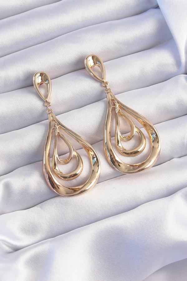 Pirinç Gold Renk Kıvrımlı Damla Görünüm Sallantılı Küpe - TJ-BKP9237 - Image 1