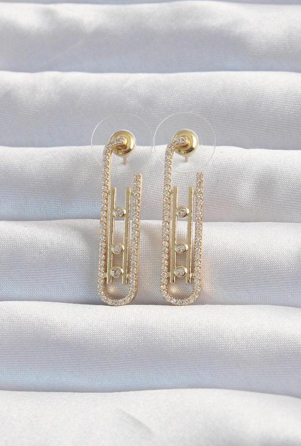 Pirinç Gold Renk Zirkon Taşlı Messika Küpe - TJ-BKP9174 - Image 1