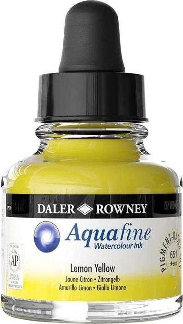 Daler Rowney Aquafine Ink 29.5 ml Sulu Boya Mürekkebi Lemon Yellow 651 - Image 1