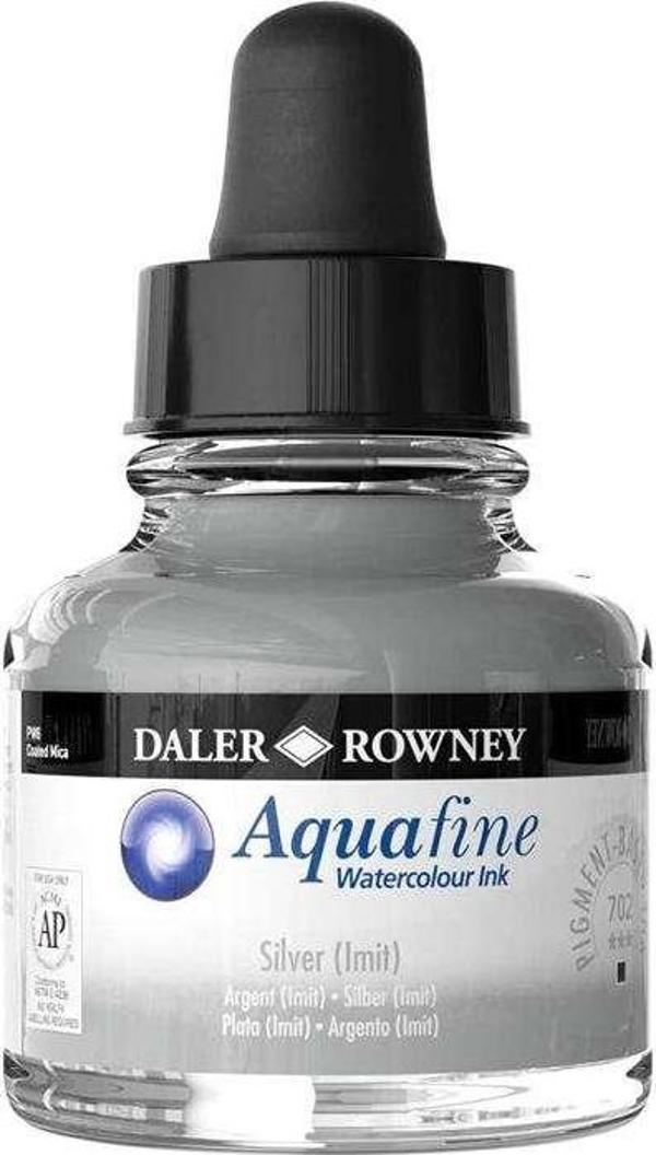 Daler Rowney Aquafine Ink 29.5 ml Sulu Boya Mürekkebi Silver Imit 702 - Image 1