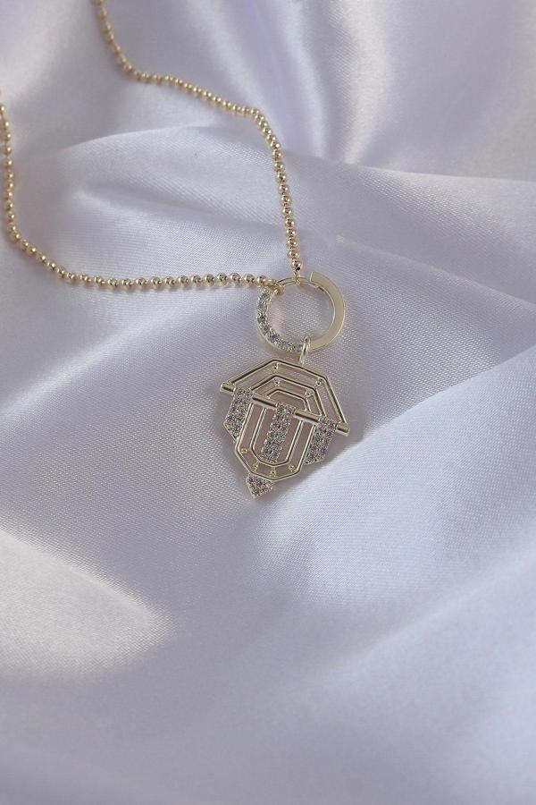 Pirinç Zirkon Taşlı Gold Renk Oval Detaylı Serenay Kolyesi - TJ-BKO8838 - Image 1