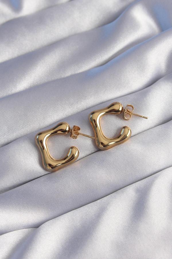 316L Çelik Gold Renk İçi Boş Bubble Kalp Küpe - TJ-BKP9051 - Image 1