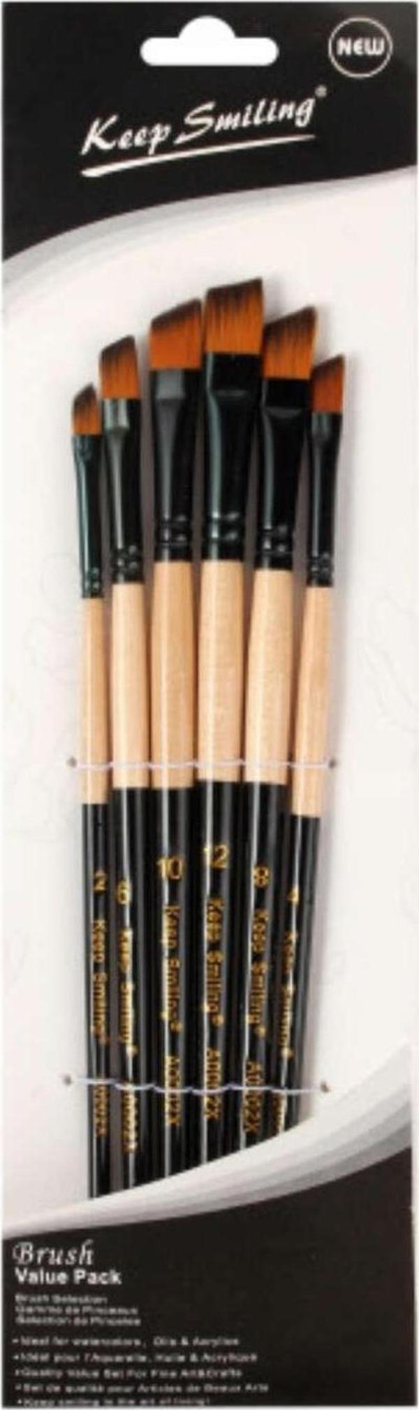 Keep Smiling Sentetik Yan Kesik Uç Fırça Seti 6lı A0002X - Image 1