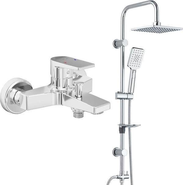 ECA Dalia Banyo Bataryası+T-MAY Banyo Belen Kare Tepe Duş Takımı Seti Paslanmaz Krom - Image 1