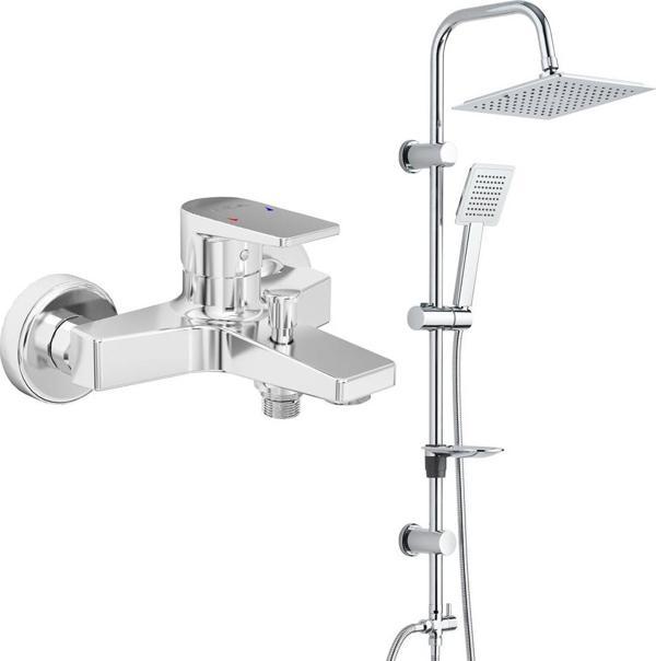 ECA Dalia Banyo Bataryası+T-MAY Banyo Çam Kare Tepe Duş Takımı Seti Paslanmaz Krom - Image 1