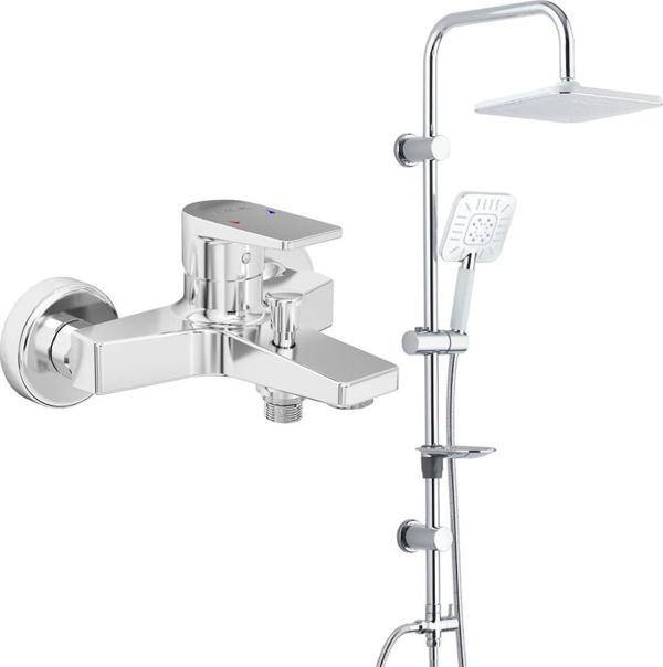 ECA Dalia Banyo Bataryası+T-MAY Banyo Çamlıca Kare Tepe Duş Takımı Seti Paslanmaz Krom - Image 1