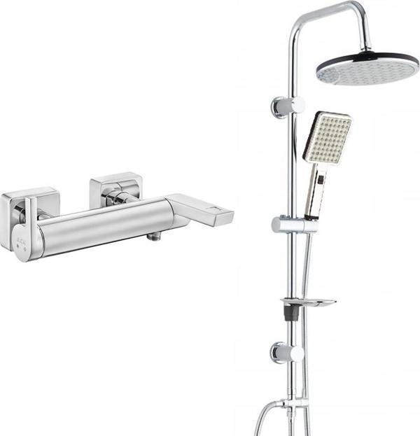 ECA İcon Banyo Bataryası+T-MAY Banyo Gediz Oval Tepe Duş Takımı Seti Paslanmaz Krom - Image 1