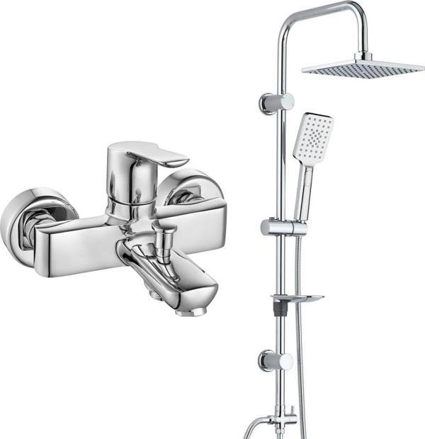 ECA Luna Banyo Bataryası + T-MAY Banyo Belen Kare Tepe Duş Takımı Seti Paslanmaz Krom - Image 1