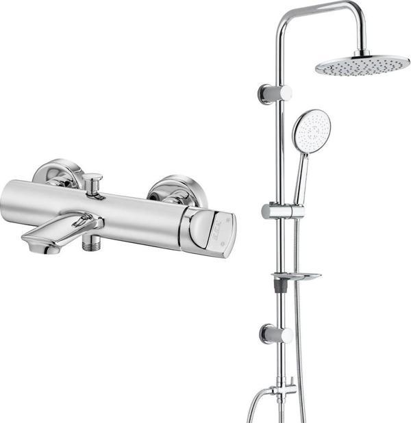 ECA Myra Banyo Bataryası+T-MAY Banyo Bostan Oval Tepe Duş Takımı Seti Paslanmaz Krom - Image 1