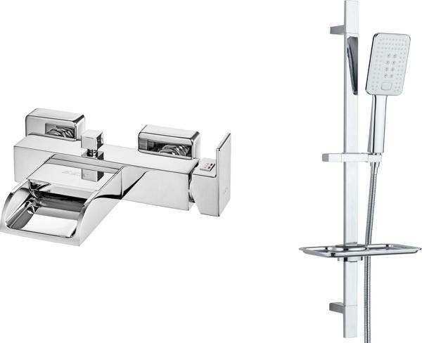 ECA Natura Banyo Bataryası  + T-MAY Çınar Kare Borulu Hareketli Sürgülü Duş Seti Üst Takımı - Image 1