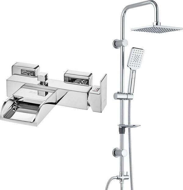 ECA Natura Banyo Bataryası+T-MAY Banyo Belen Kare Tepe Duş Takımı Seti Paslanmaz Krom - Image 1