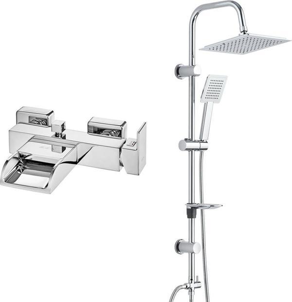 ECA Natura Banyo Bataryası+T-MAY Banyo Çam Kare Tepe Duş Takımı Seti Paslanmaz Krom - Image 1