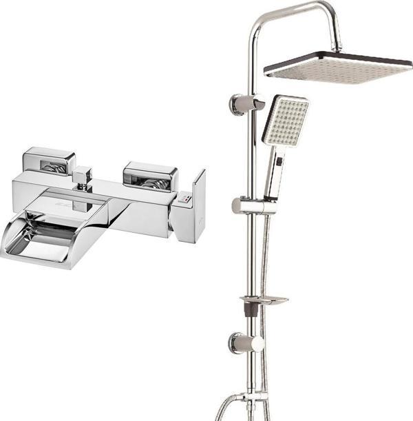 ECA Natura Banyo Bataryası+T-MAY Banyo Sümbül Kare Tepe Duş Takımı Seti Paslanmaz Krom - Image 1