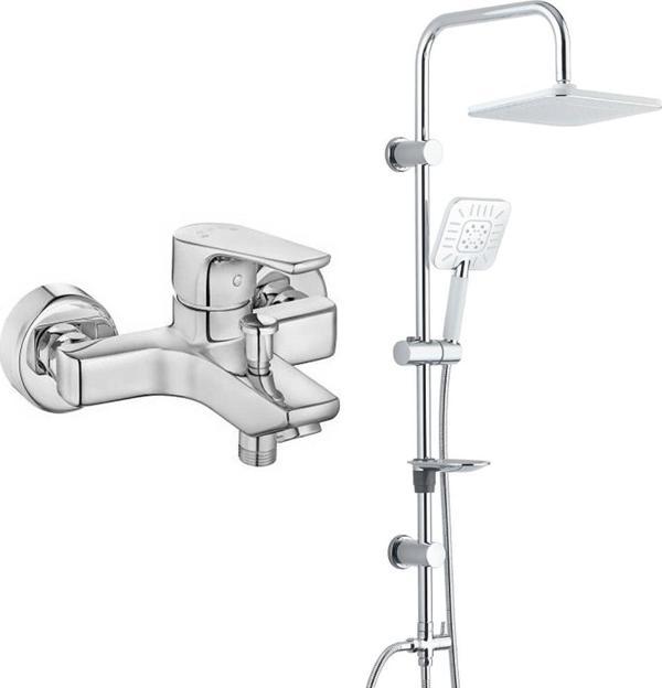 ECA Niobe Banyo Bataryası + T-MAY Banyo Çamlıca Kare Tepe Duş Takımı Seti Krom Paslanmaz - Image 1