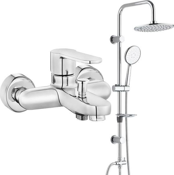 ECA Nita Banyo Bataryası+T-MAY Banyo Bostan Oval Tepe Duş Takımı Seti Paslanmaz Krom - Image 1