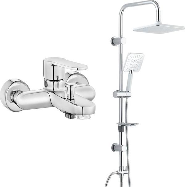 ECA Nita Banyo Bataryası+T-MAY Banyo Çamlıca Kare Tepe Duş Takımı Seti Paslanmaz Krom - Image 1