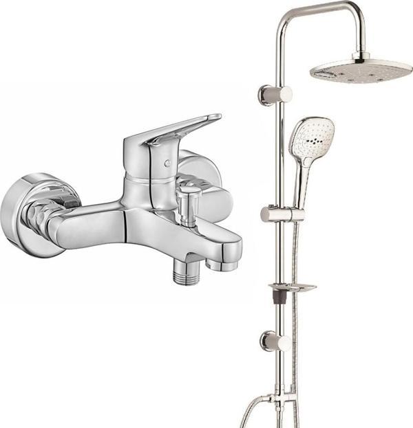 ECA Spylos Banyo Bataryası+T-MAY Banyo Ayvacık Elips Tepe Duş Takımı Seti Paslanmaz Krom - Image 1