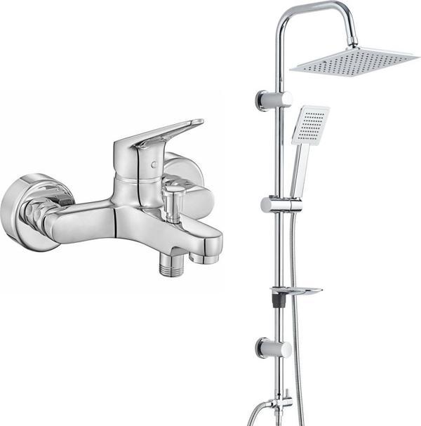ECA Spylos Banyo Bataryası+T-MAY Banyo Çam Kare Tepe Duş Takımı Seti Paslanmaz Krom - Image 1