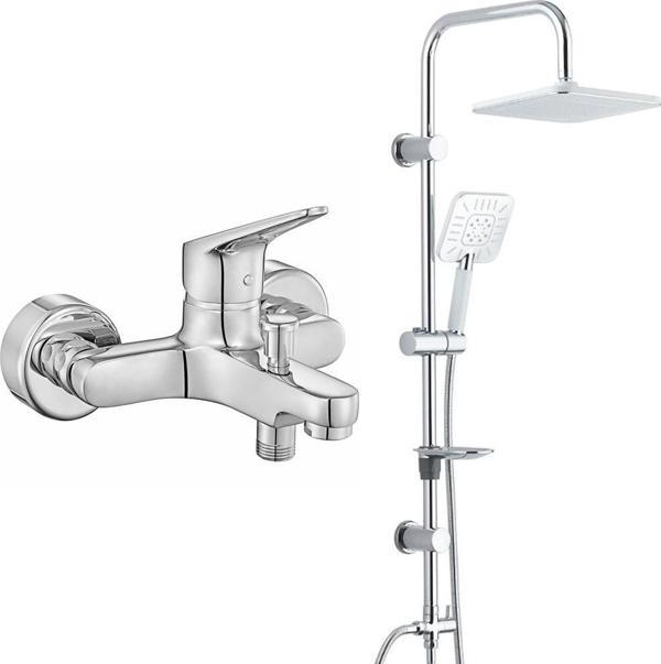 ECA Spylos Banyo Bataryası+T-MAY Banyo Çamlıca Kare Tepe Duş Takımı Seti Paslanmaz Krom - Image 1