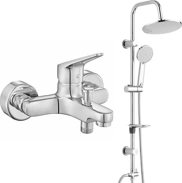 ECA Spylos Banyo Bataryası+T-MAY Banyo Lidya Oval Tepe Duş Takımı Seti Paslanmaz Krom - Image 1