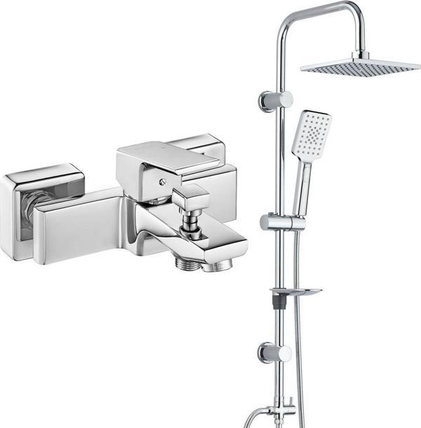 ECA Tiera Banyo Bataryası+T-MAY Banyo Belen Kare Tepe Duş Takımı Seti Paslanmaz Krom - Image 1