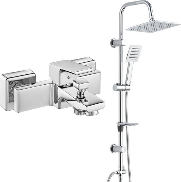 ECA Tiera Banyo Bataryası+T-MAY Banyo Çam Kare Tepe Duş Takımı Seti Paslanmaz Krom - Image 1