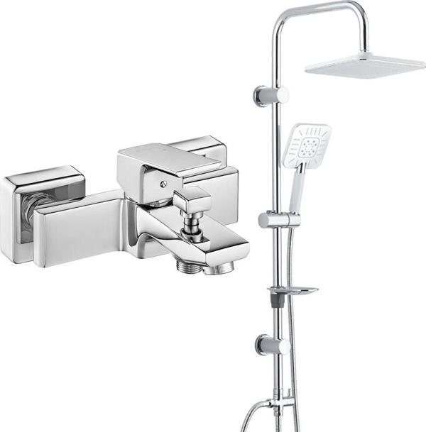 ECA Tiera Banyo Bataryası+T-MAY Banyo Çamlıca Kare Tepe Duş Takımı Seti Paslanmaz Krom - Image 1