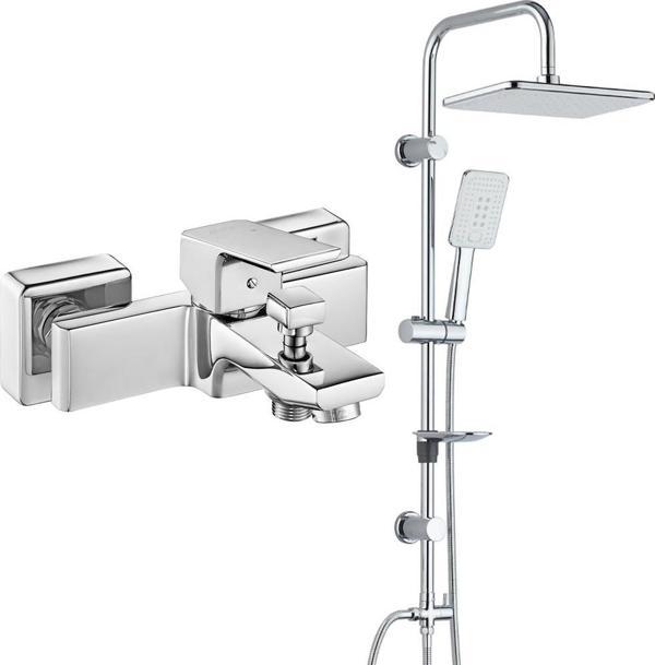 ECA Tiera Banyo Bataryası+T-MAY Banyo Çınar Dikdörtgen Tepe Duş Takımı Seti Paslanmaz Krom - Image 1
