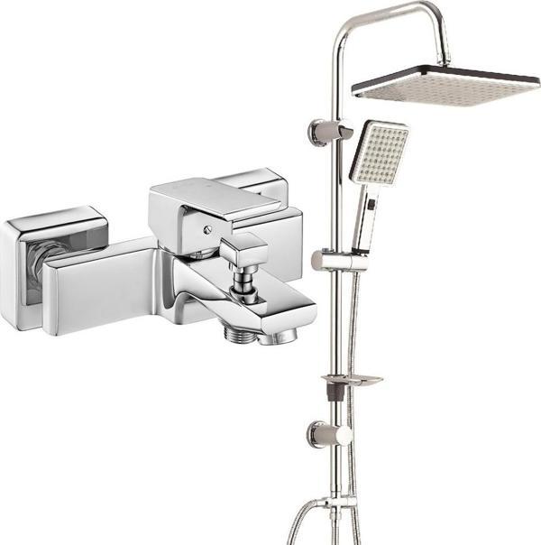 ECA Tiera Banyo Bataryası+T-MAY Banyo Sümbül Kare Tepe Duş Takımı Seti Paslanmaz Krom - Image 1