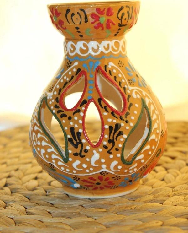 Buhardanlık Seramik El İşi Çini Motifli Buhurdanlık Oranj 01 - Image 1