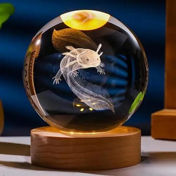 3D Led Işık Cam Küre Tek Renk Gece Lambası Axolotl Mucizevi Yenilenme  8 cm Mega Boy - Image 1