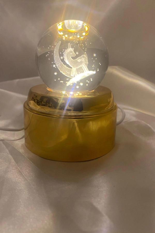 3D Led Işık Cam Küre Tek Renk Kristal Küre Dekoru Gece Lambası Günışığı Gold Dönene Kaideli  - Image 1